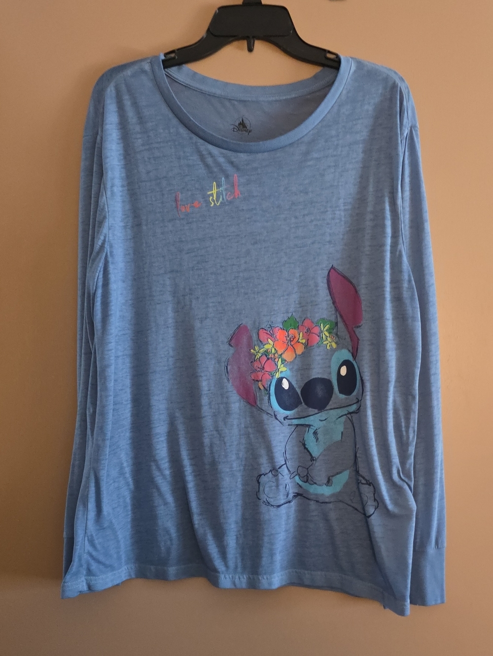 Disney Blue Long-Sleeve Lilo & Stitch Tee with Floral Graphic
